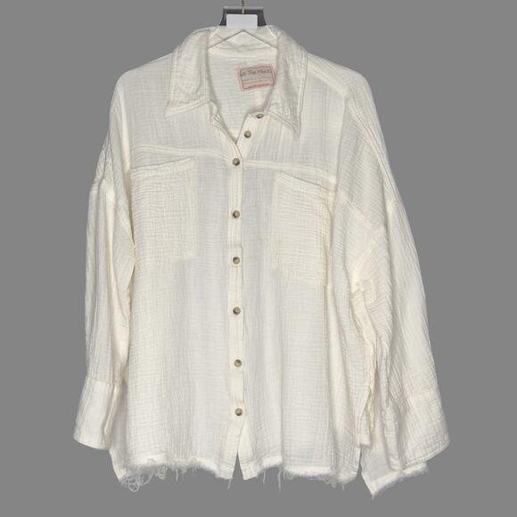 Free People L We The Free Cardiff Top in Optic White Boho Oversized *flaw - Picture 1 of 10